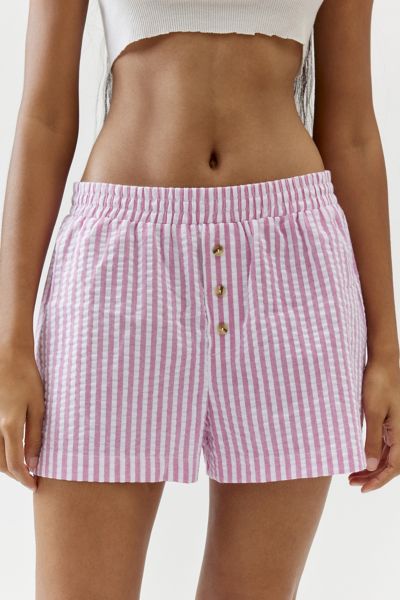 Shop Urban Renewal Remnants Made In La Seersucker Button Front Boxer Short In Pink, Women's At Urban Outfitters