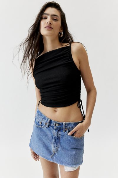 Urban Renewal Remnants Textured Side Ruched Tank Top In Black, Women's At Urban Outfitters