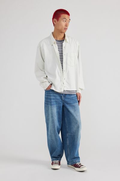 Shop Urban Renewal Remade Overdyed Cropped Chambray Button-down Shirt In White, Men's At Urban Outfitters