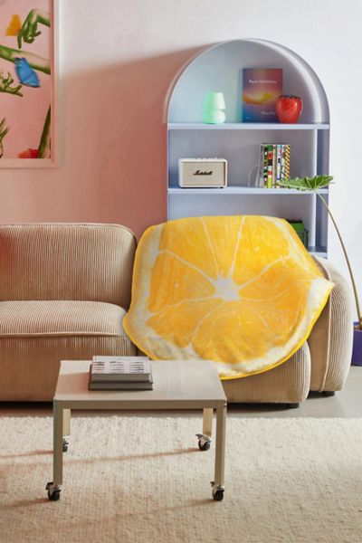 Urban Outfitters Fruit Slice Round Fleece Throw Blanket In Lemon Slice At