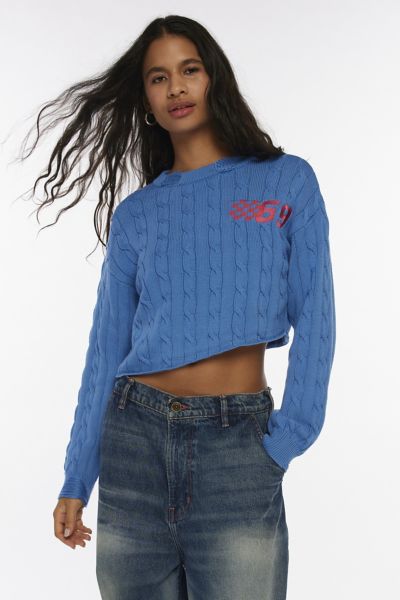 Bdg Emmett Graphic Cable Knit Pullover Sweater In Blue, Women's At Urban Outfitters