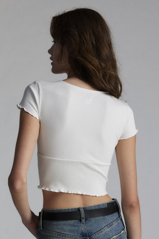 BDG Madi Ribbed Surplice Short Sleeve Tee #3