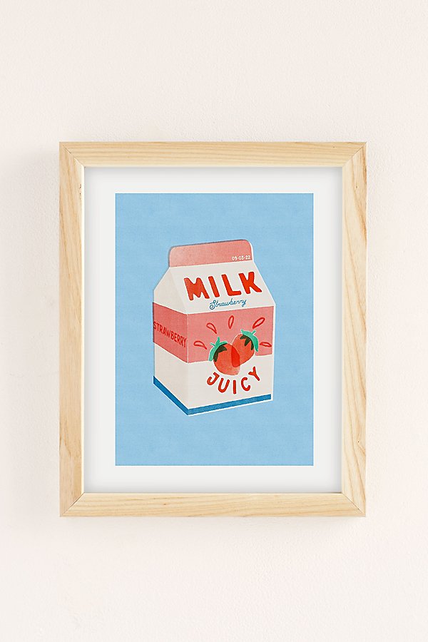 Urban Outfitters Carmen Veltman Strawberry Milk Art Print In Natural Wood Frame At  In Neutral
