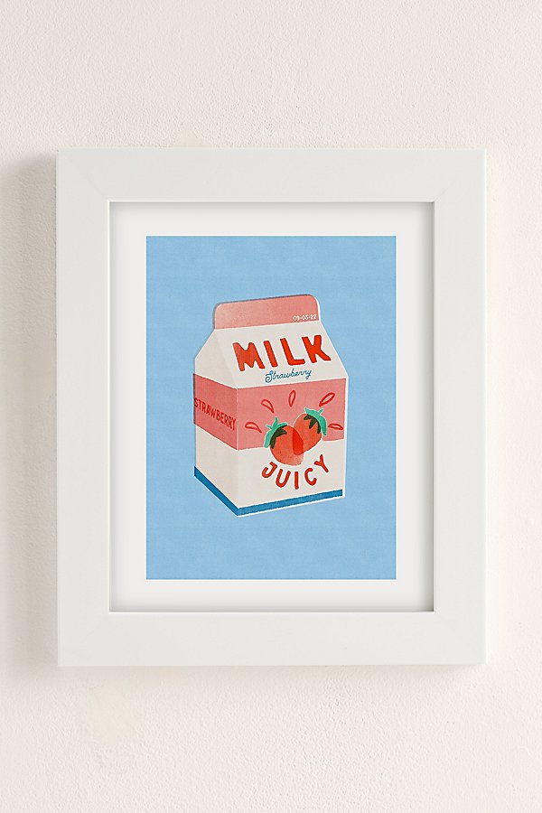 Urban Outfitters Carmen Veltman Strawberry Milk Art Print In White Matte Frame At  In Neutral