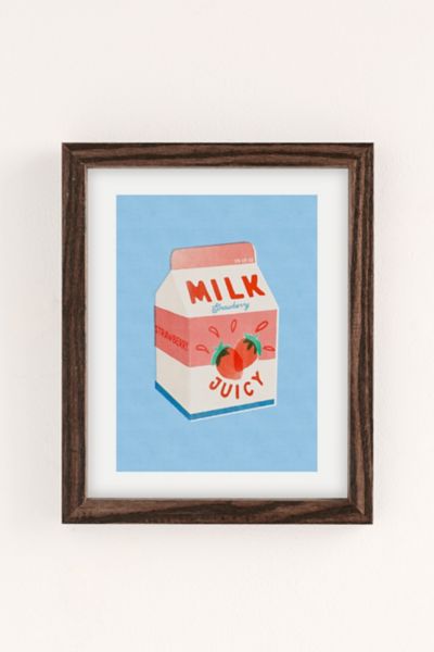 Shop Urban Outfitters Carmen Veltman Strawberry Milk Art Print In Walnut Wood Frame At