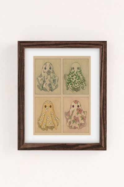 Shop Urban Outfitters Felicia Chao Floral Ghosties Art Print In Walnut Wood Frame At