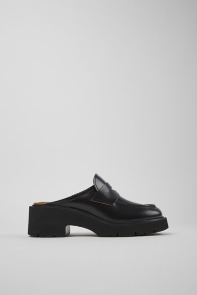 Shop Camper Milah Leather Loafer Clog In Black, Women's At Urban Outfitters