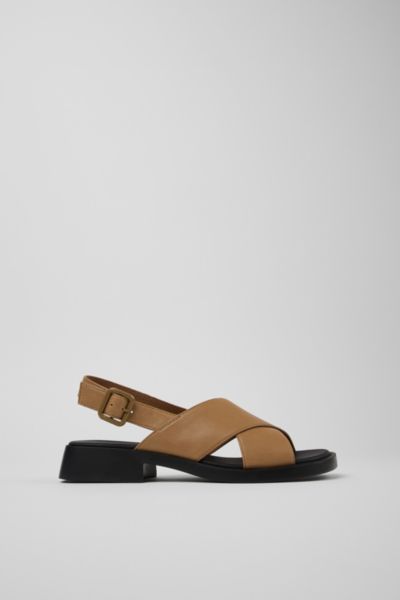 Shop Camper Dana Leather Crossover Strap Sandals In Brown, Women's At Urban Outfitters