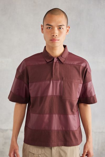 Standard Cloth Striped Rugby Shirt Top In Brown, Men's At Urban Outfitters In Burgundy