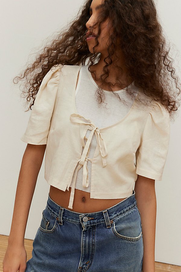Urban Renewal Made In La Ecovero️ Linen Double Tie Top In Cream, Women's At Urban Outfitters In Neutral
