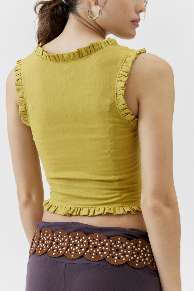 Urban Renewal Made In LA EcoVero™️ Linen Hook & Eye Ruffle Cropped Top #3
