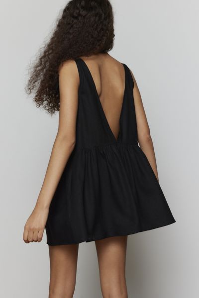 Urban Renewal Made In La Ecovero️ Linen Tie Shoulder Tunic Mini Dress In Black At Urban Outfitters