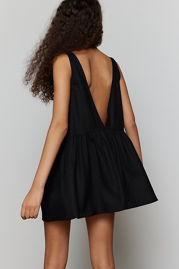 Urban Renewal Made In La Ecovero️ Linen Tie Shoulder Tunic Mini Dress In Black At Urban Outfitters