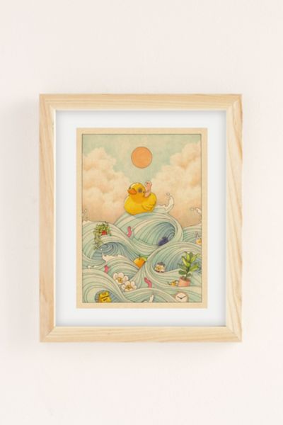 Shop Urban Outfitters Felicia Chao Duck At Sea Art Print In Natural Wood Frame At