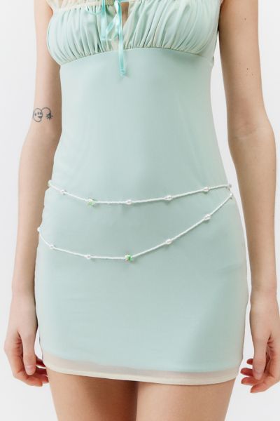 Shop Urban Outfitters Delicate Flower Beaded Double-layer Chain Belt In Pearl, Women's At