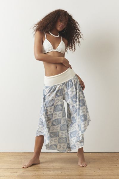 Out From Under Foldover Cropped Wide-leg Pant In Blue, Women's At Urban Outfitters