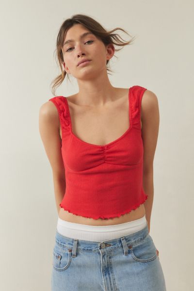 Shop Out From Under Ruched Sweetheart Tank Top In Red At Urban Outfitters