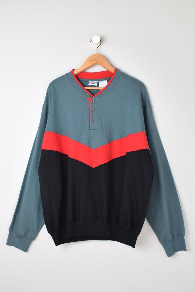 Vintage 90s Grey Red Button Collar Sweatshirt