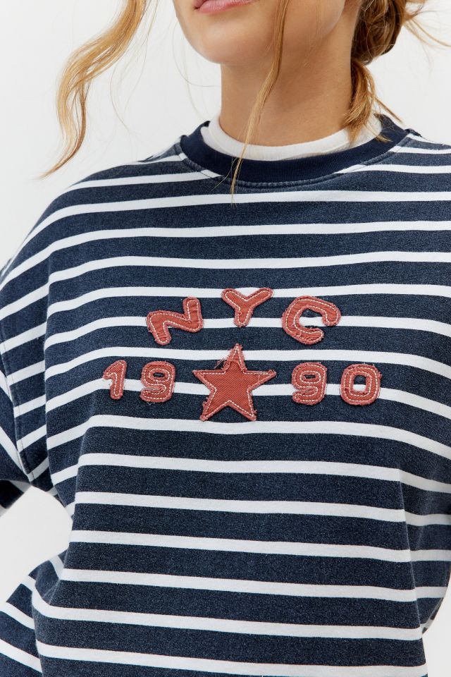 Sweat-shirt ras du cou rayé avec appliqué graphique NYC 1990 #2