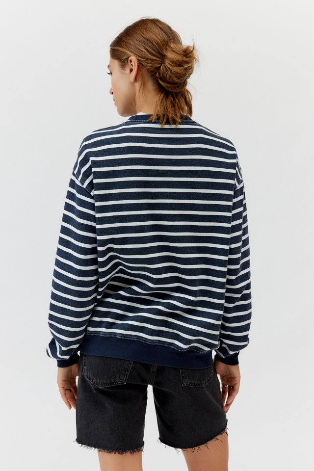 NYC 1990 Applique Graphic Striped Crew Neck Sweatshirt | Urban Outfitters