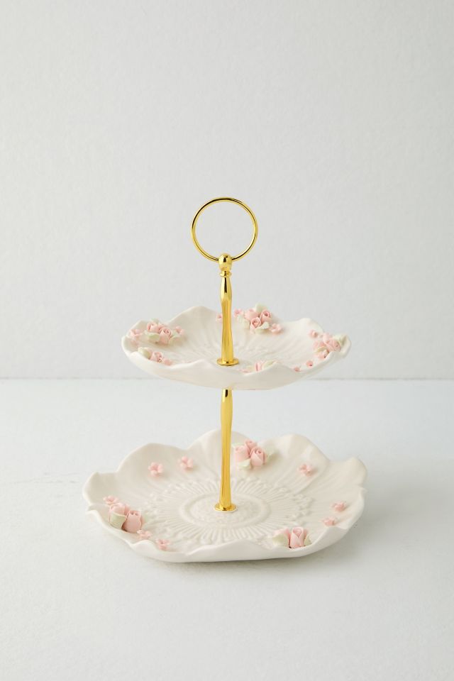 2-Tier Porcelain Rose Jewelry Stand #2