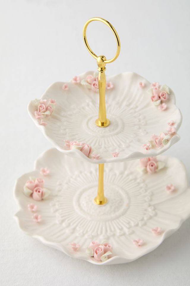 2-Tier Porcelain Rose Jewelry Stand #3