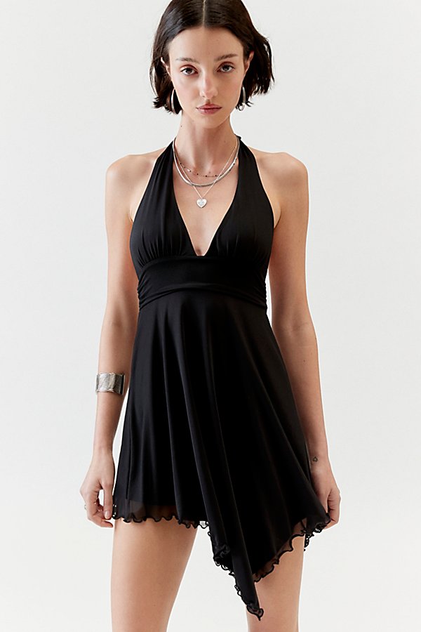Urban Outfitters Uo Jessa Mesh Halter Mini Dress In Black, Women's At