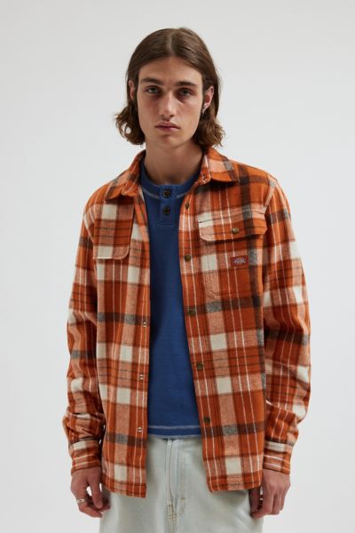 DICKIES NIMMONS PLAID LONG SLEEVE BUTTON-DOWN SHIRT IN RUST, MEN'S AT URBAN OUTFITTERS 