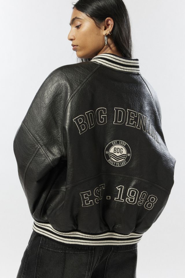 Bdg Avery Oversized Faux Leather Varsity Jacket 