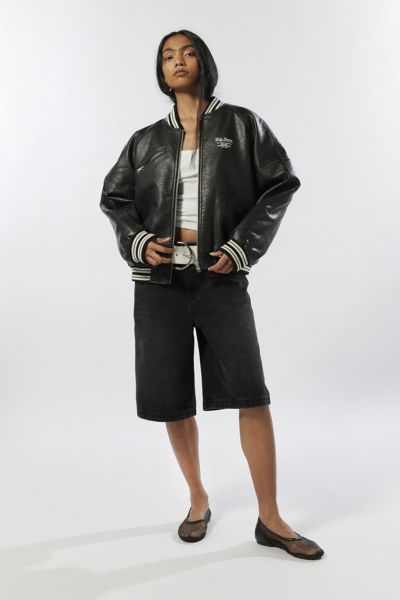 BDG Avery Oversized Faux Leather Varsity Jacket