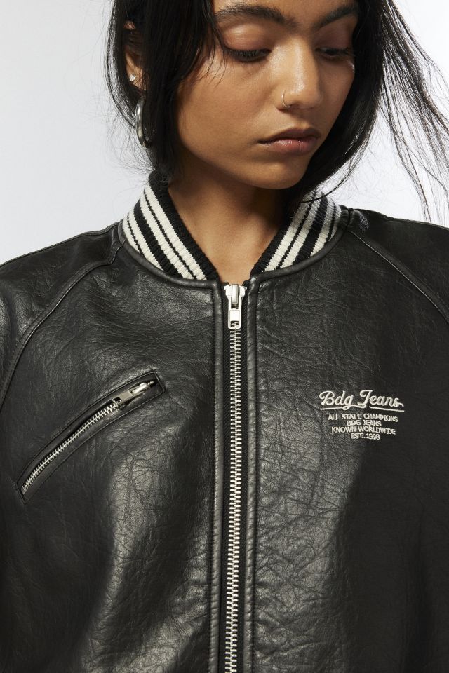 BDG Avery Oversized Faux Leather Varsity Jacket #3