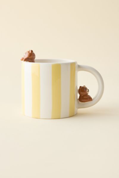 Urban Outfitters Animal Friends Ceramic Mug In Brunch Stripe At  In Yellow