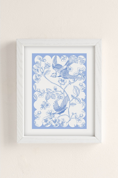 Annie Blue Vintage, French Inspired Pattern Art Print In White Wood Frame At Urban Outfitters In White