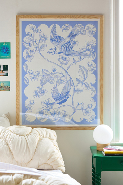 Annie Blue Vintage, French Inspired Pattern Art Print In Natural Wood Frame At Urban Outfitters In Blue