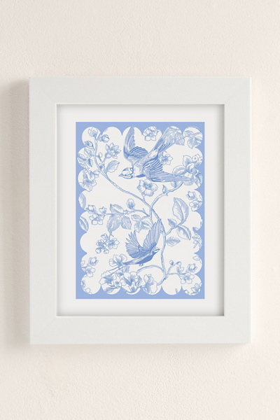 Annie Blue Vintage, French Inspired Pattern Art Print In White Matte Frame At Urban Outfitters In White