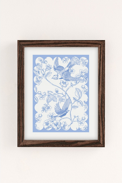 Annie Blue Vintage, French Inspired Pattern Art Print In Walnut Wood Frame At Urban Outfitters In Multi