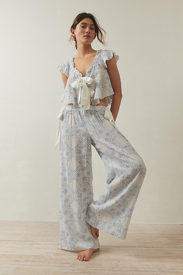 Out From Under Pretty Pj Pant In Blue, Women's At Urban Outfitters In White