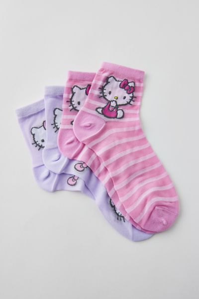 Urban Outfitters Hello Kitty Semi-sheer Quarter Length Sock 2-pack In Hello Kitty, Women's At  In Pink