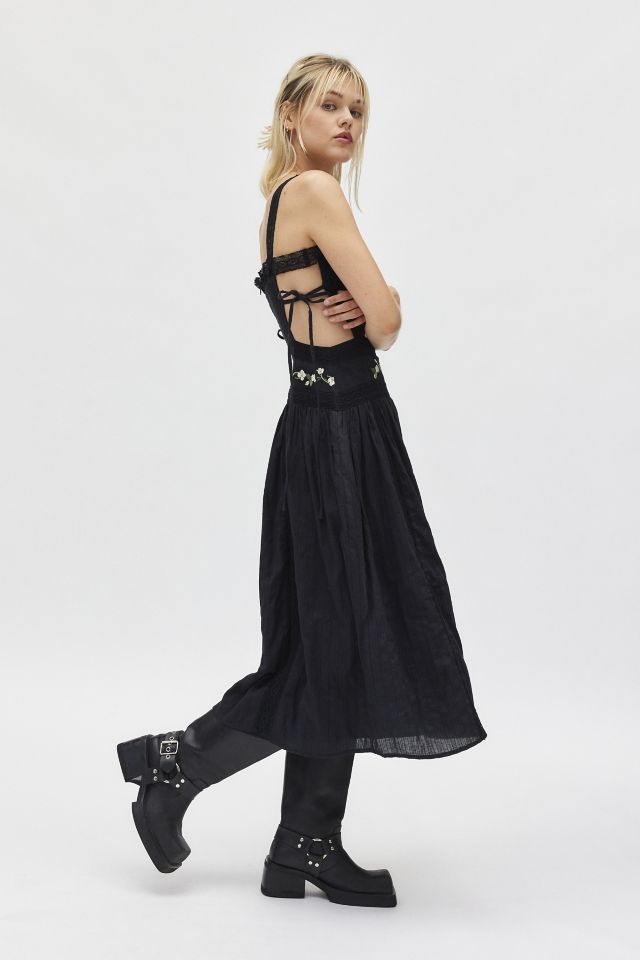 For Love & Lemons Jolene Embroidered Floral Apron Midi Dress