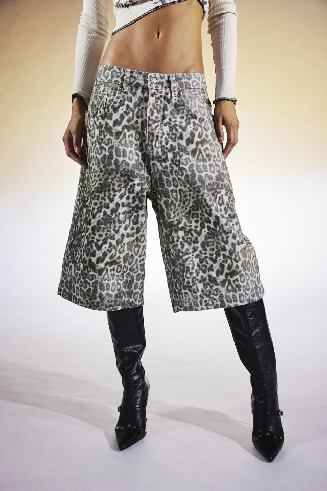 Jaded London Colossus Faded Leopard Jort | Urban Outfitters