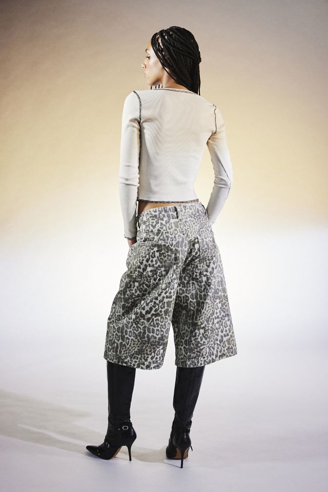 Jaded London Colossus Faded Leopard Jort | Urban Outfitters