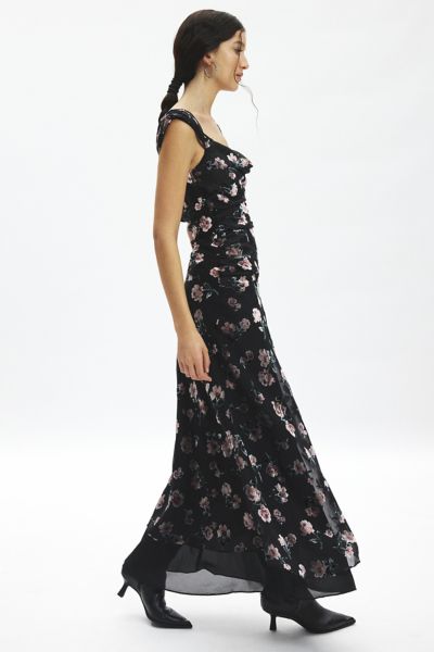 for love & lemons aigrette floral velvet burnout maxi dress