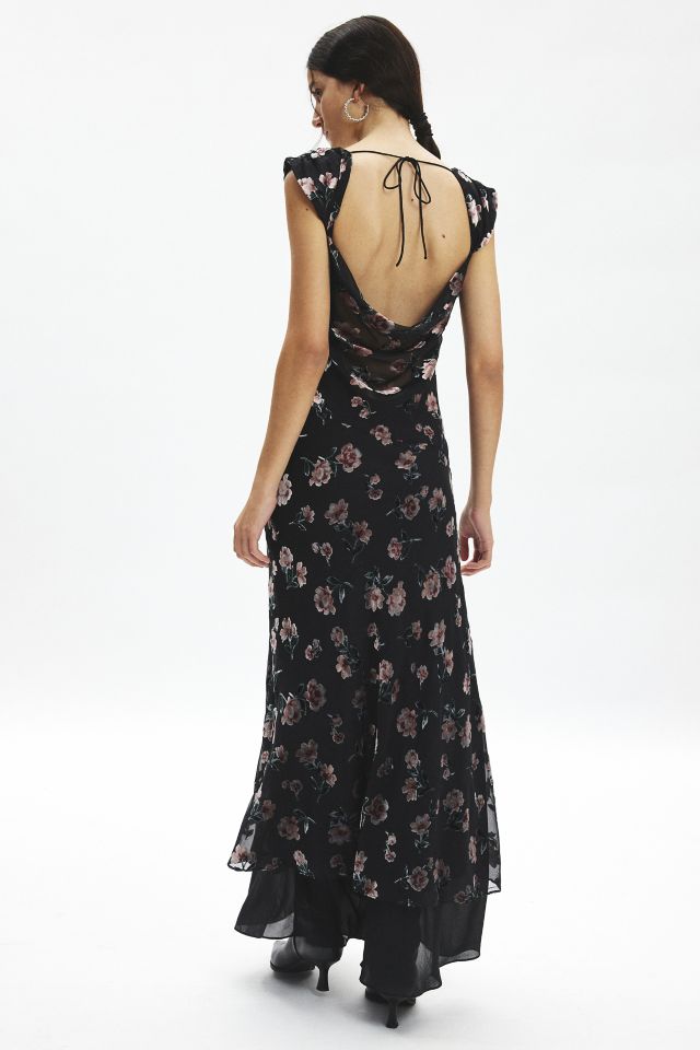 For Love & Lemons Aigrette Floral Velvet Burnout Maxi Dress #3