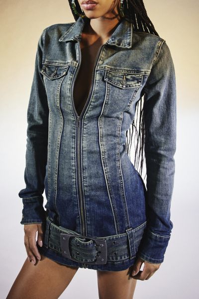 Jaded London Steel City Belted Denim Mini Dress