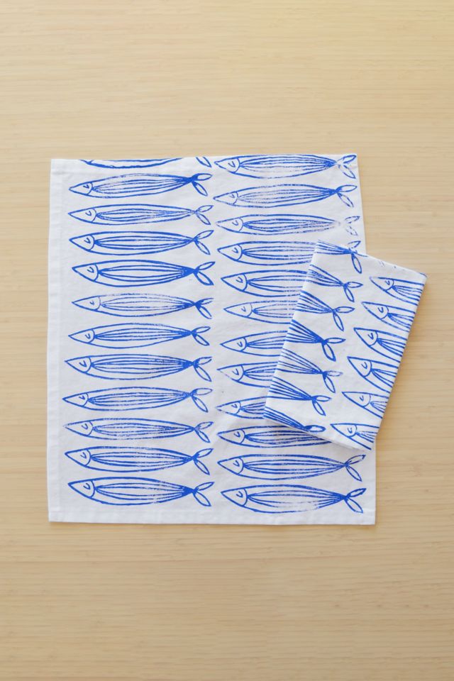 Julie Peach Block Printed Sardines Napkins #1