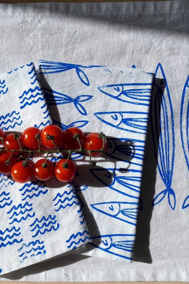 Julie Peach Block Printed Sardines Napkins #4