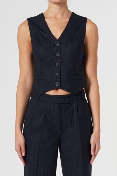 Shop Neuw Pinstripe Vest Jacket In Navy, Women's At Urban Outfitters