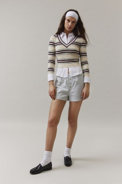 Bdg Addison V Neck Ribbed Knit Sweater In Neutral, Women's At Urban Outfitters In Multi