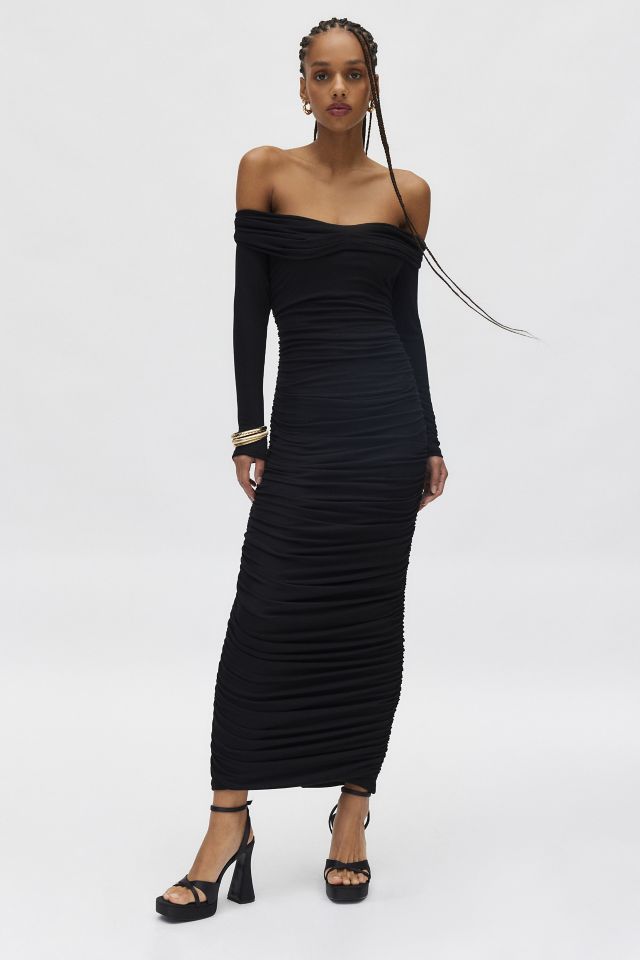 Bardot Arkie Off The Shoulder Ruched Maxi Dress Urban Outfitters Canada