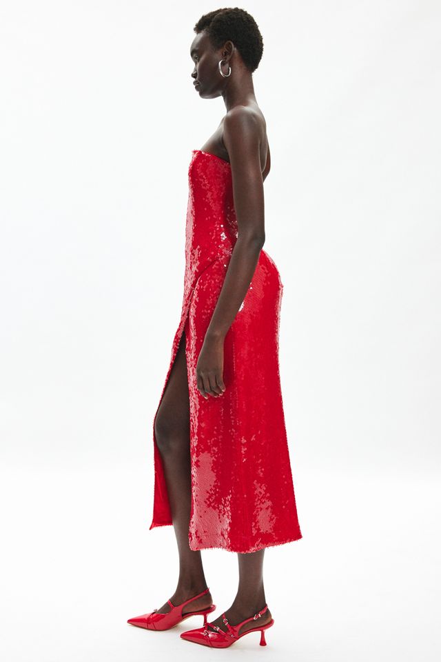 red sequin bardot dress Verona Sequin Mini Dress In Deep Red